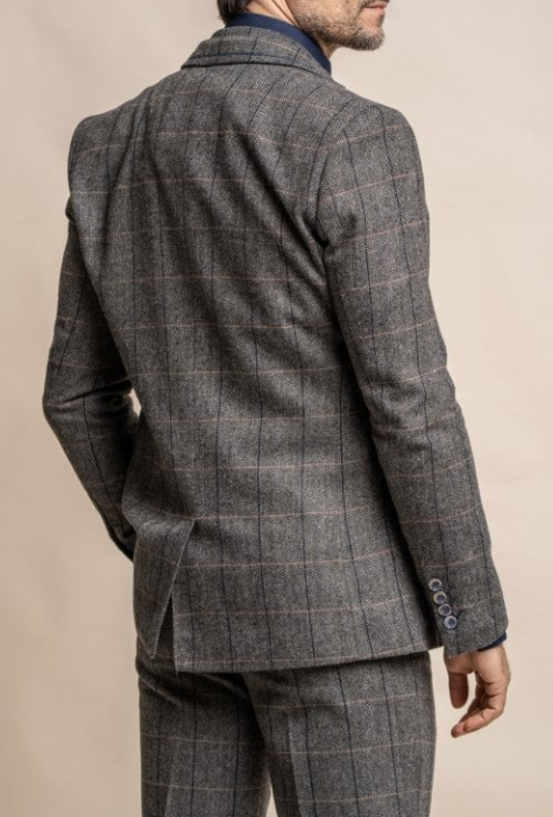 Cavani Albert Grey Tweed Look Slim Fit Jacket-2